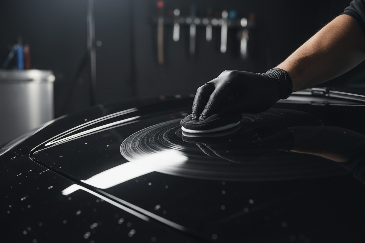 Luxury car being detailed